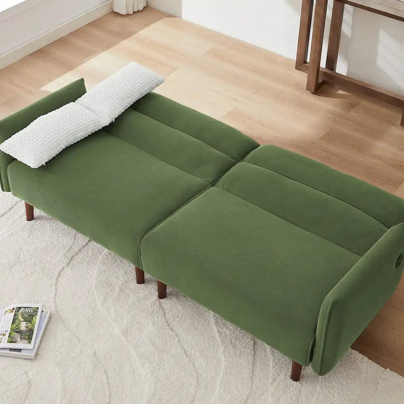 Divano letto futon convertibile con gambe in legno e 2 cuscini