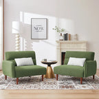 Divano letto futon convertibile con gambe in legno e 2 cuscini
