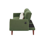 Divano letto futon convertibile con gambe in legno e 2 cuscini