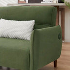 Divano letto futon convertibile con gambe in legno e 2 cuscini