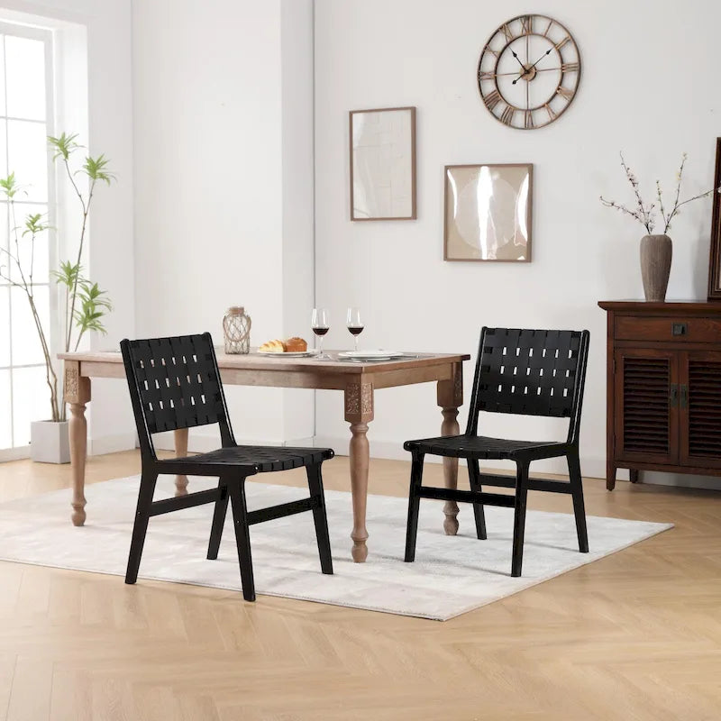 Sedia da pranzo intrecciata con gambe in legno massello