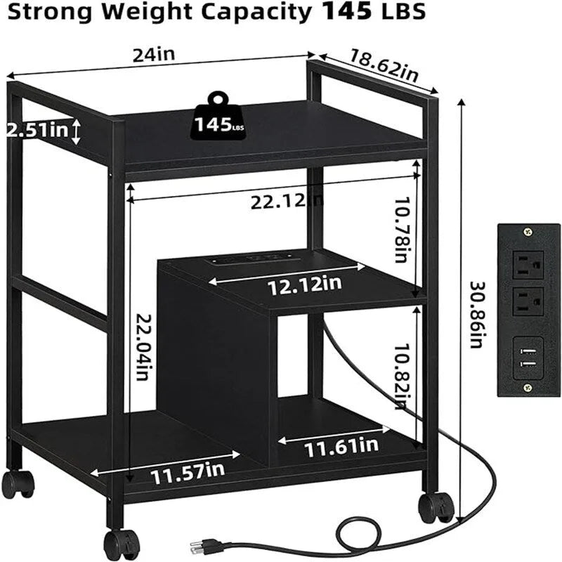 Supporto per stampante a 3 livelli con stazione di ricarica e porte USB (61 cm P x 47,3 cm L x 78,4 cm A)