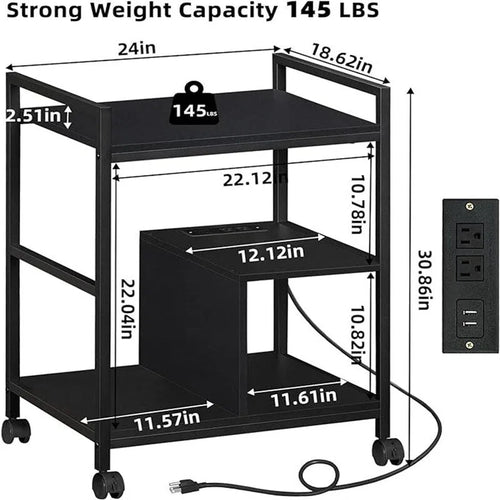 Supporto per stampante a 3 livelli con stazione di ricarica e porte USB (61 cm P x 47,3 cm L x 78,4 cm A)