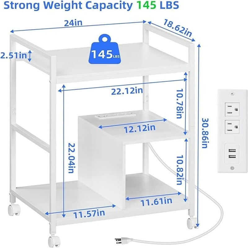 Supporto per stampante a 3 livelli con stazione di ricarica e porte USB (61 cm P x 47,3 cm L x 78,4 cm A)