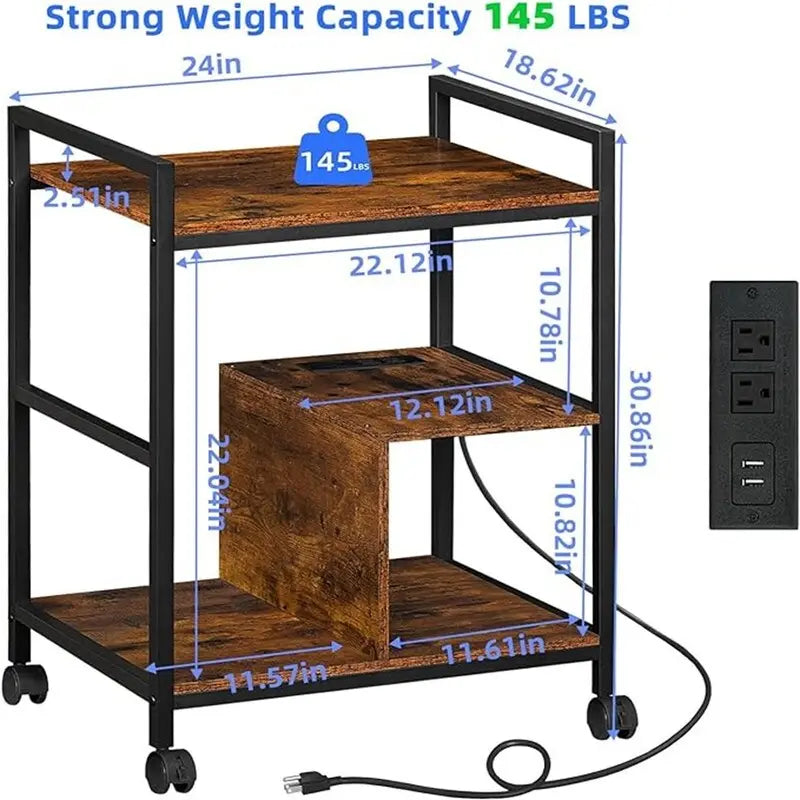 Supporto per stampante a 3 livelli con stazione di ricarica e porte USB (61 cm P x 47,3 cm L x 78,4 cm A)