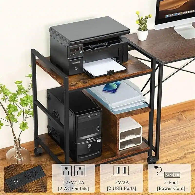 Supporto per stampante a 3 livelli con stazione di ricarica e porte USB (61 cm P x 47,3 cm L x 78,4 cm A)
