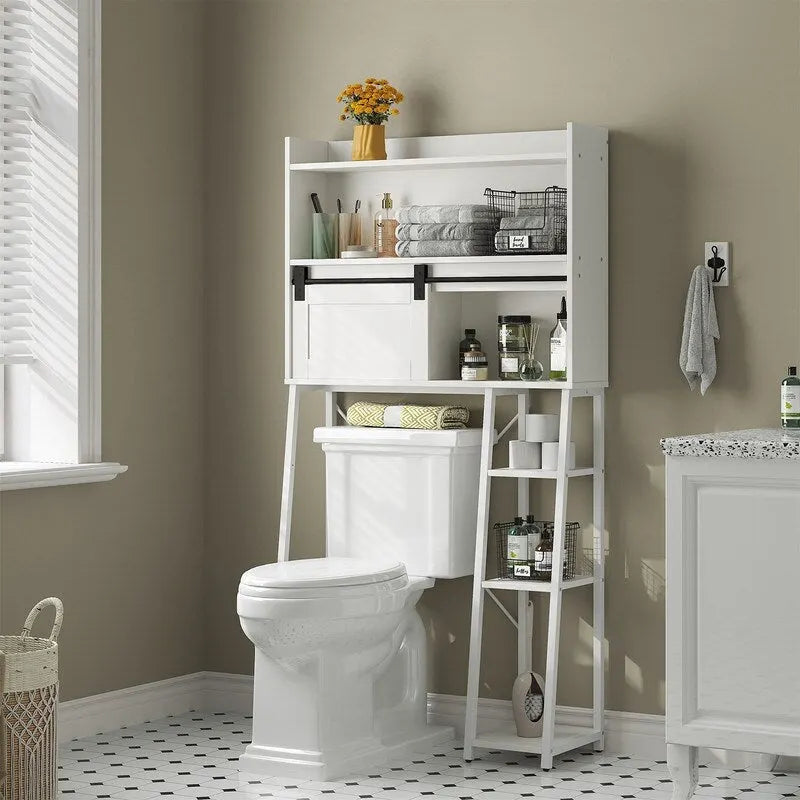 Mobiletto salvaspazio da bagno sopra il WC con portarotolo