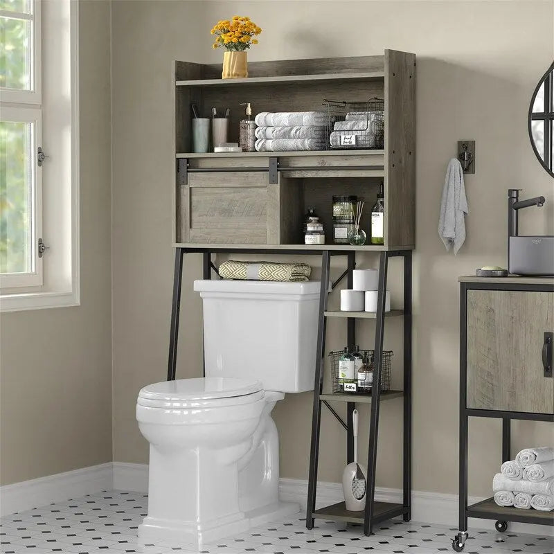 Mobiletto salvaspazio da bagno sopra il WC con portarotolo