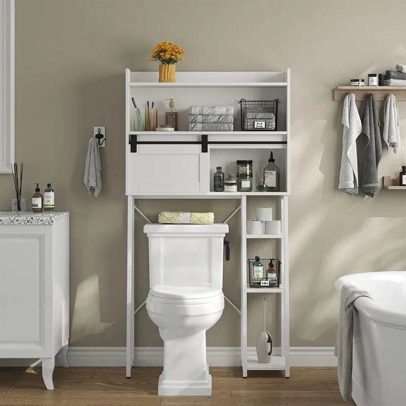 Mobiletto salvaspazio da bagno sopra il WC con portarotolo