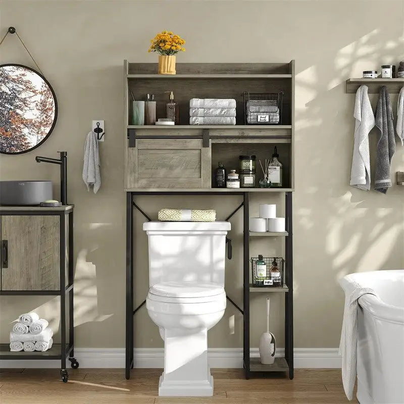 Mobiletto salvaspazio da bagno sopra il WC con portarotolo