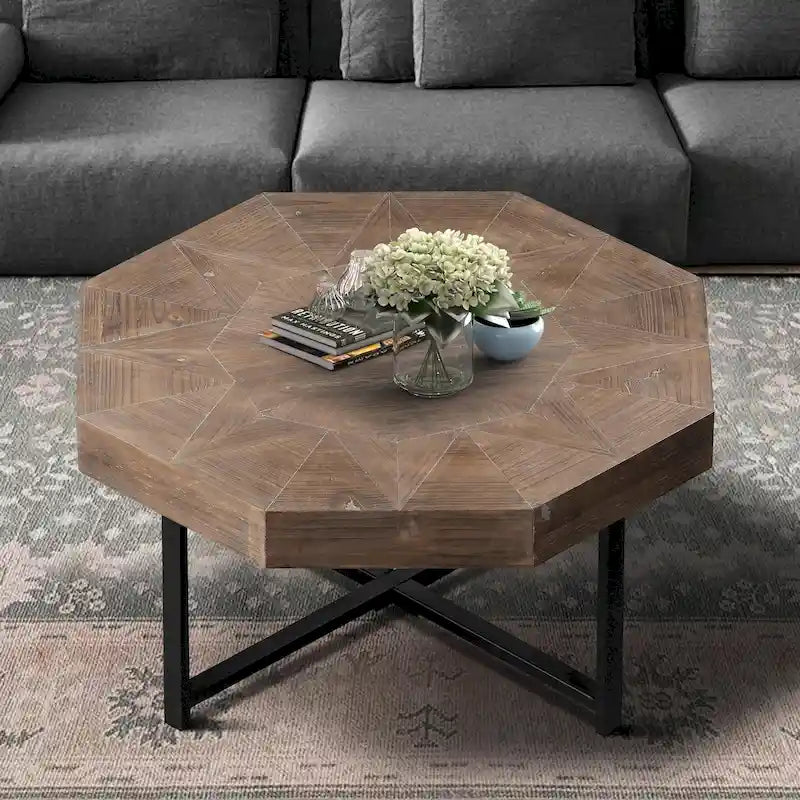 Tavolino da caffè ottagonale in legno e metallo da 30 pollici