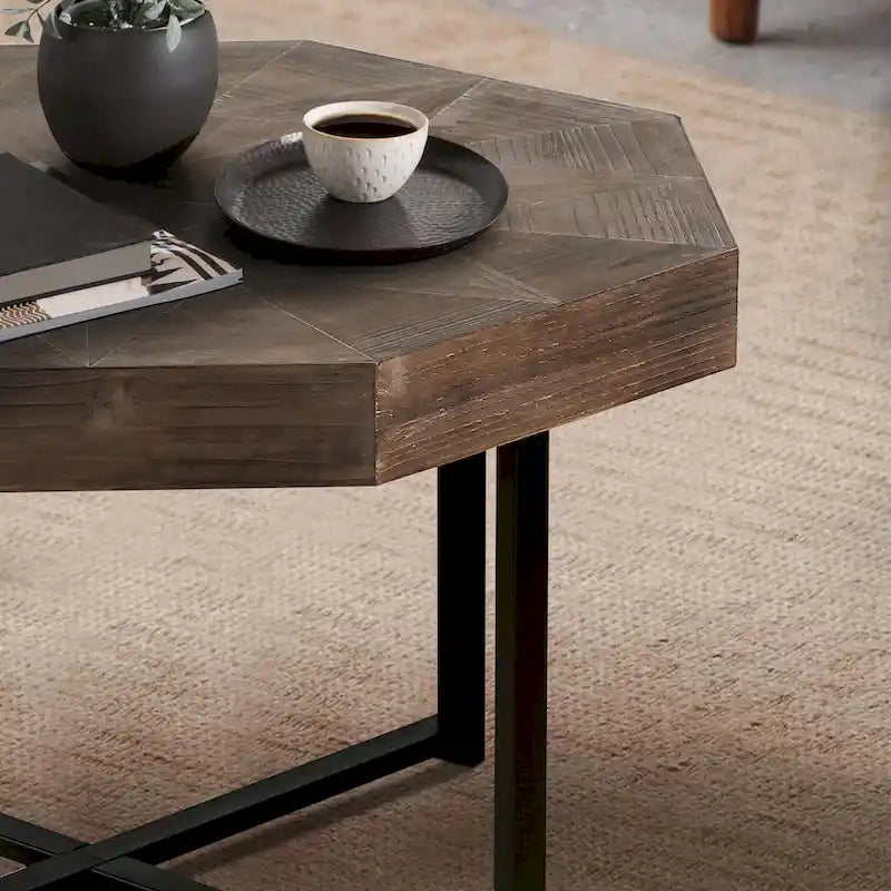 Tavolino da caffè ottagonale in legno e metallo da 30 pollici