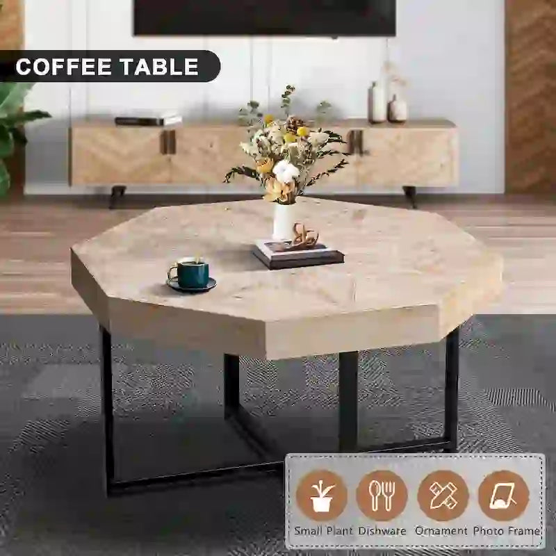 Tavolino da caffè ottagonale in legno e metallo da 30 pollici