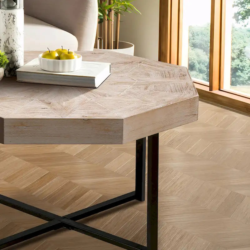Tavolino da caffè ottagonale in legno e metallo da 30 pollici