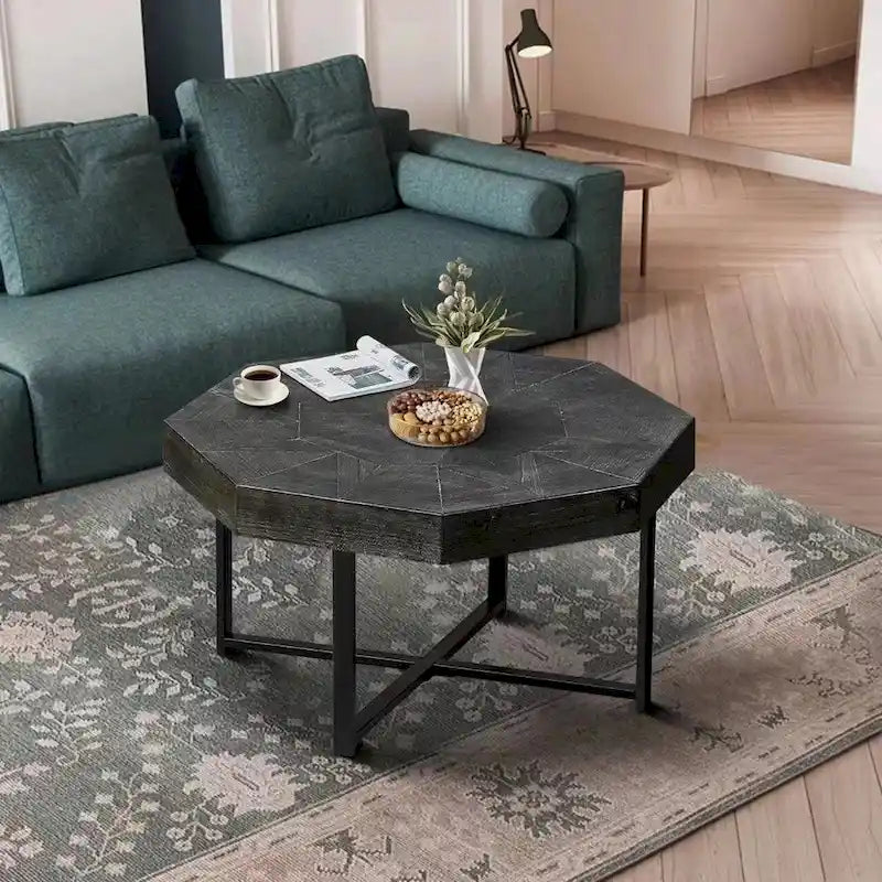Tavolino da caffè ottagonale in legno e metallo da 30 pollici