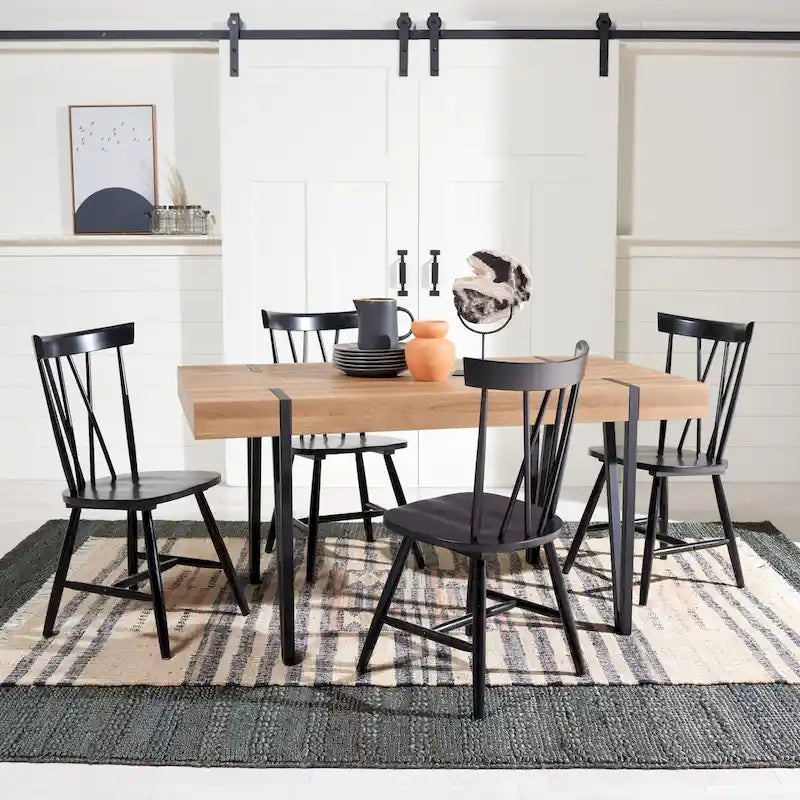 Tavolo da pranzo con piano in legno stile Mid-Century e gambe a forcina - 150 cm L x 90 cm P x 75 cm H
