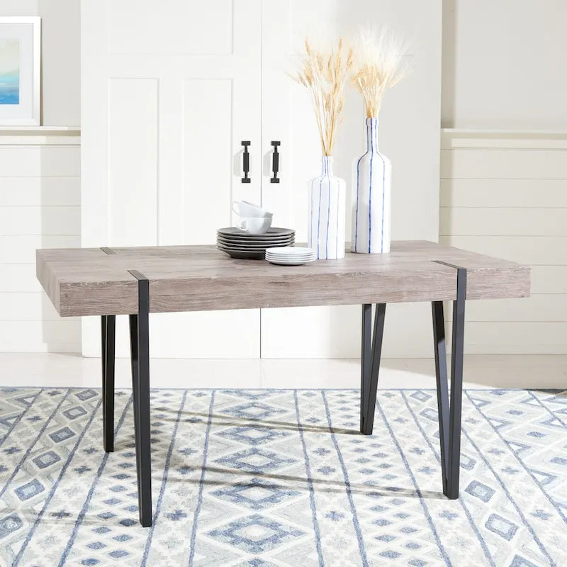 Tavolo da pranzo con piano in legno stile Mid-Century e gambe a forcina - 150 cm L x 90 cm P x 75 cm H