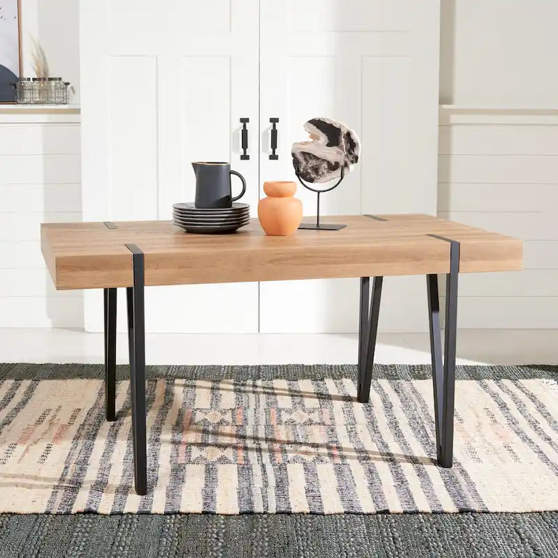 Tavolo da pranzo con piano in legno stile Mid-Century e gambe a forcina - 150 cm L x 90 cm P x 75 cm H