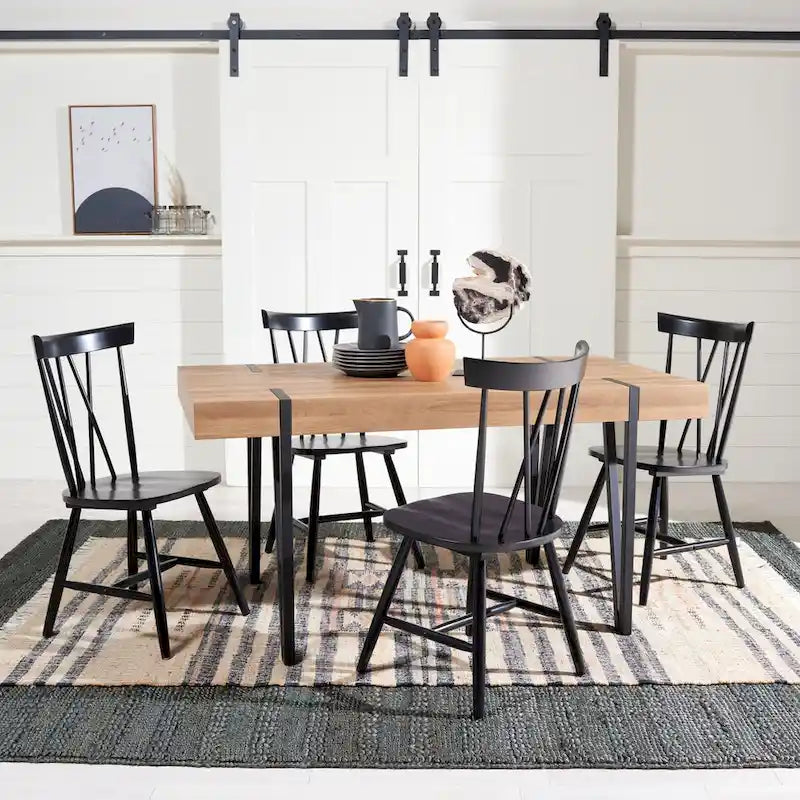 Tavolo da pranzo con piano in legno stile Mid-Century e gambe a forcina - 150 cm L x 90 cm P x 75 cm H