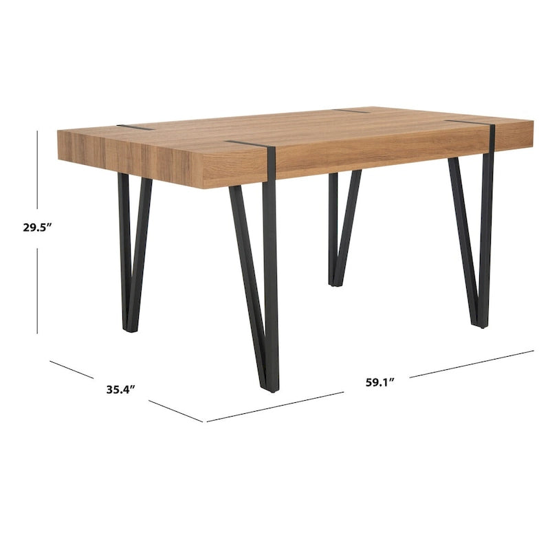 Tavolo da pranzo con piano in legno stile Mid-Century e gambe a forcina - 150 cm L x 90 cm P x 75 cm H